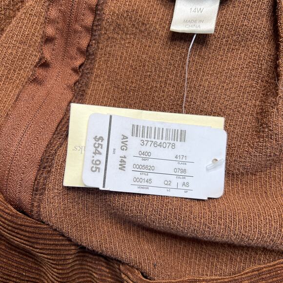 CJ Banks Vintage Y2K Corduroy Midi Skirt Pleated Slit Brown Tan Women's 14W NWT - Picture 5 of 8